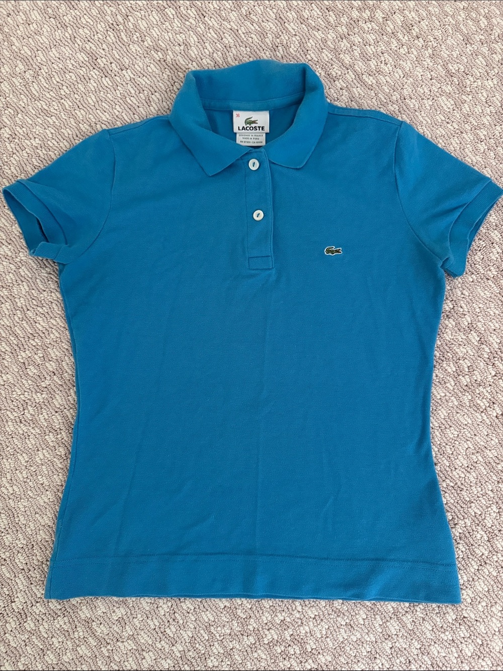 Lacoste Women's Blue Short-Sleeve Polo Shirt (size 36, S)
